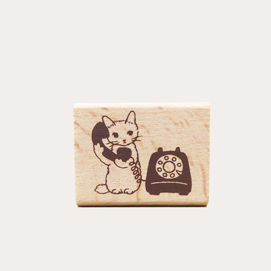 Telephone Cat Wooden Stamp
