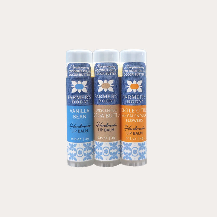 Vegan Lip Balm Trio | Gentle Citrus, Vanilla, and Cocoa Butter