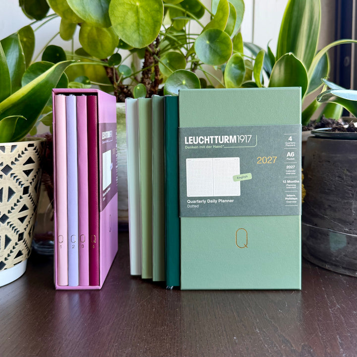 Shades of Green 2027 Pocket Daily Planner | Quarterly Set | Dot Grid