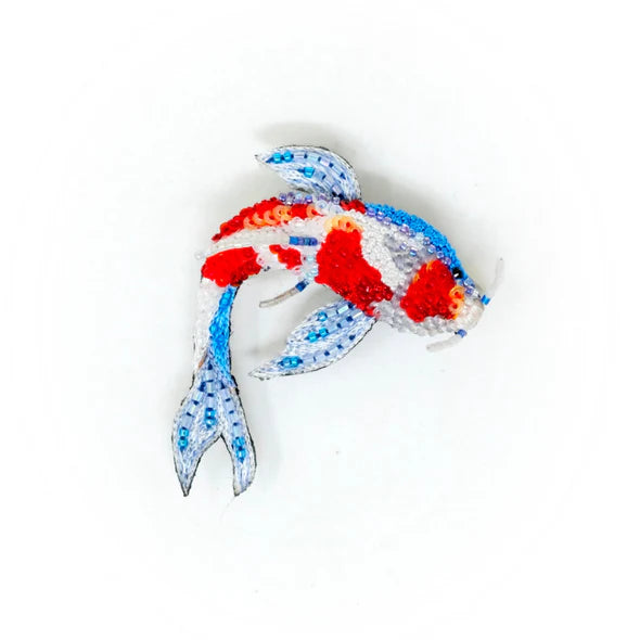 Kohaku Koi Hand-Embroidered Brooch Pin