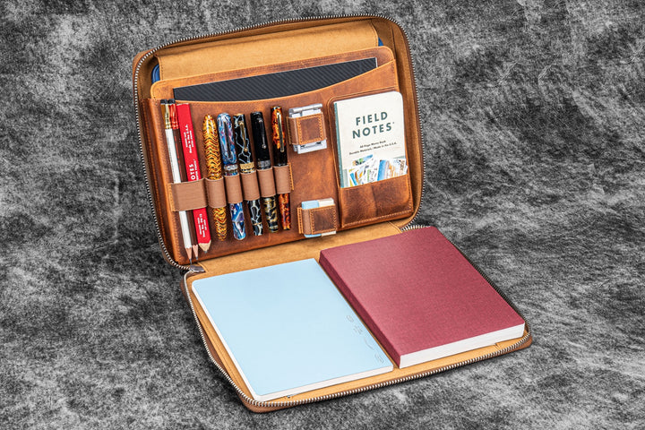 Leather Compendium Bag | A4 Zippered Folio Organizer