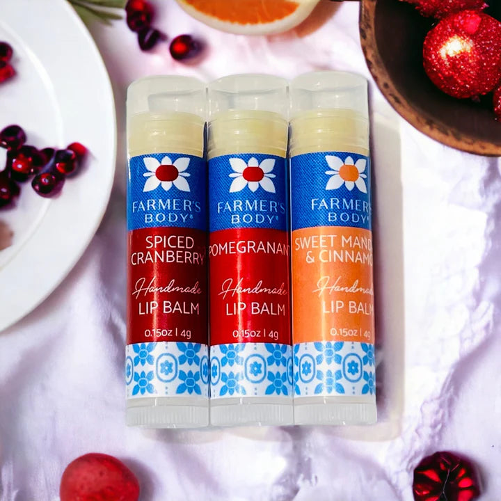 Fall and Winter Lip Balm Trio | Sweet Mandarin, Spiced Cranberry, and Pomegranate