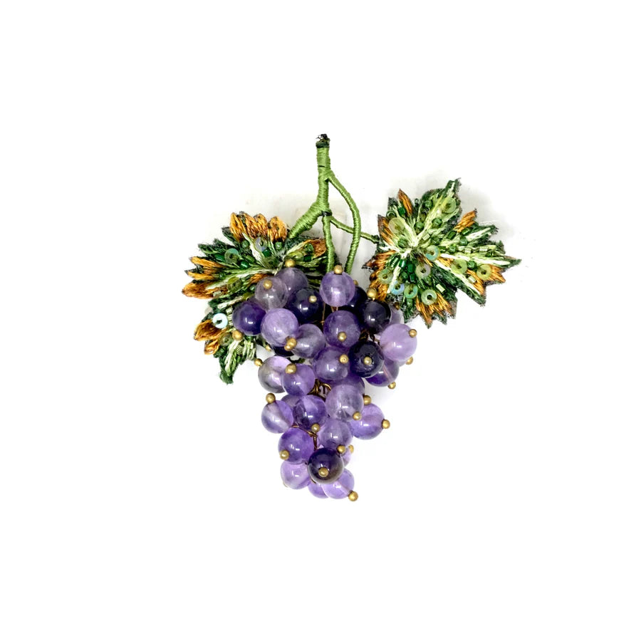 Malbec Grapes Hand-Embroidered Brooch Pin