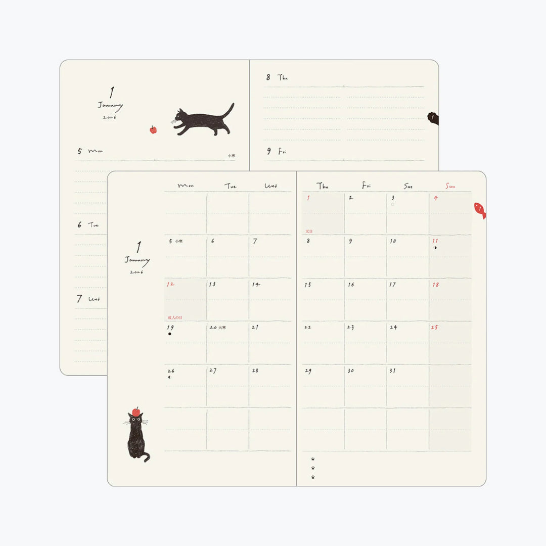 2026 Weekly Diary Book | Gray Cat