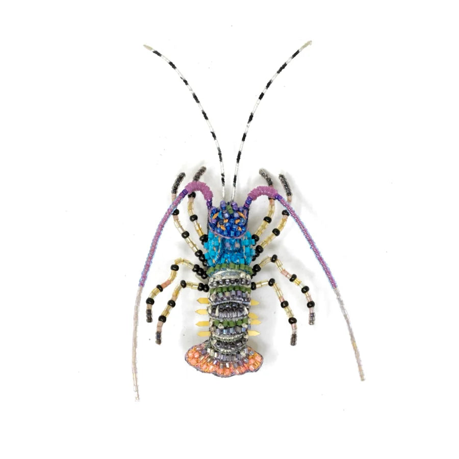Ornate Painted Lobster Hand-Embroidered Brooch Pin