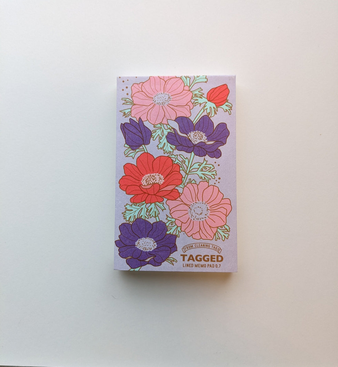 Purple Flowers Tagged Life Waterproof Memo Pad | Lined