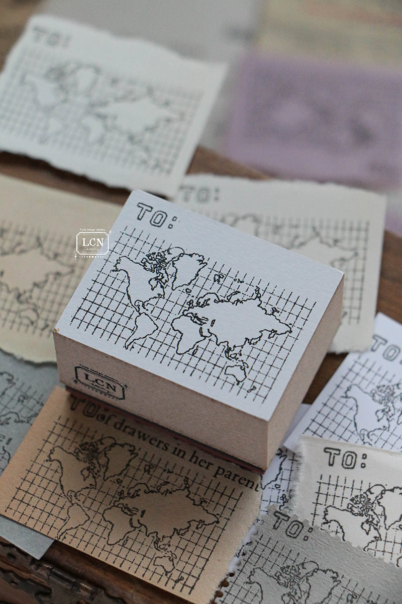 LCN World Map Wooden Stamp Set