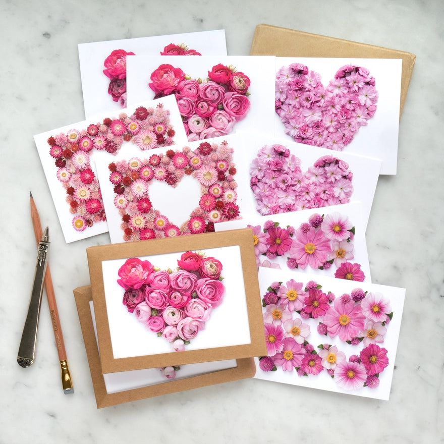 Hearts of Pink Flowers | Assorted 8 Card Set