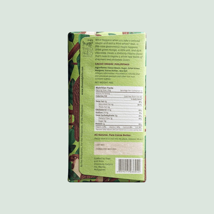 Theo & Philo 65% Dark Chocolate Bar with Green Mango and Salt