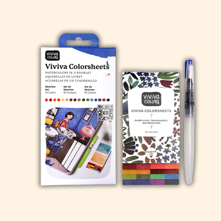 Viviva Colorsheets Sketcher Set | 16 Watercolors with Brush