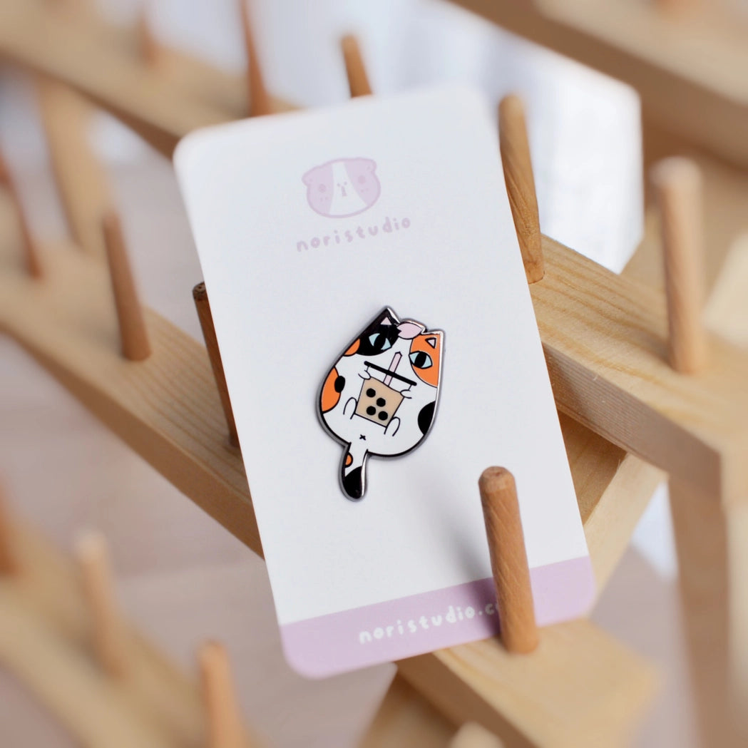 Calico Cat and Bubble Tea | Enamel Pin