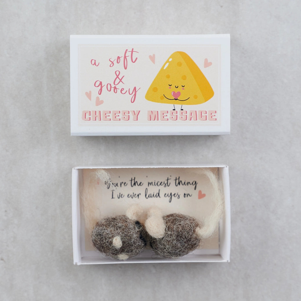 Wool Felt Mice and a Cheesy Message in a Matchbox