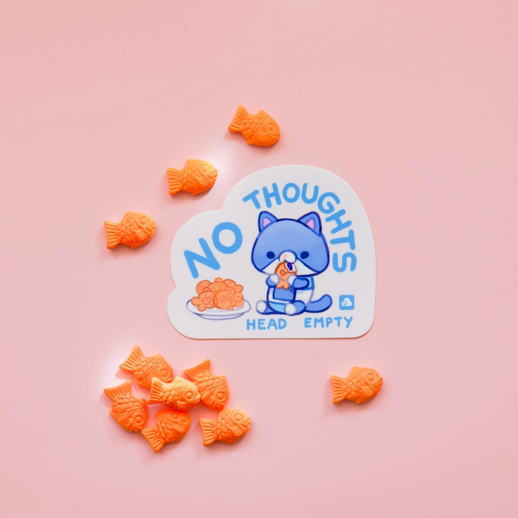 No Thoughts Head Empty Blue Cat | Vinyl Sticker