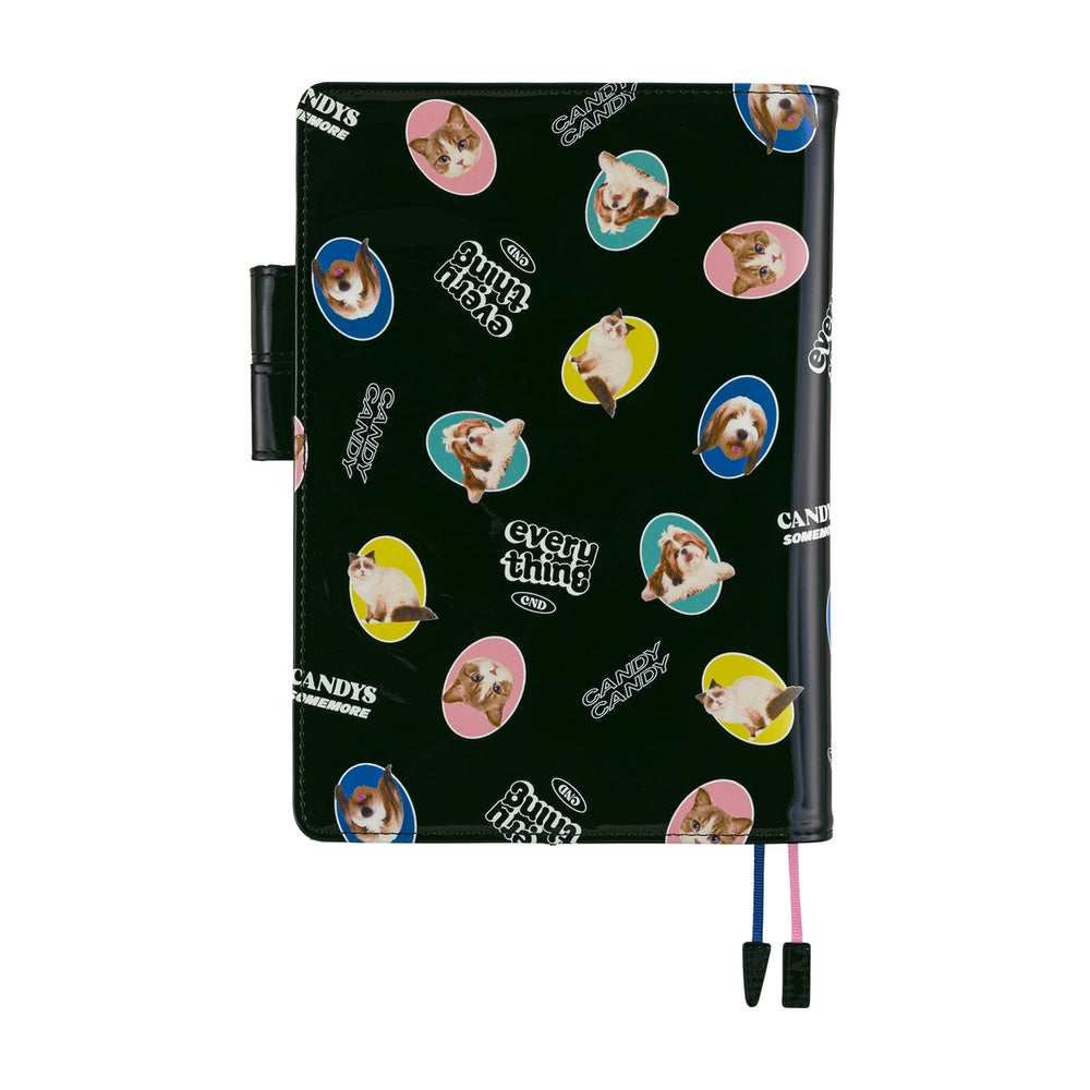 Hobonichi Techo A5 Cousin Cover with Planner | Candy Stripper: Random Dog & Cat (Black) | English Mon Start