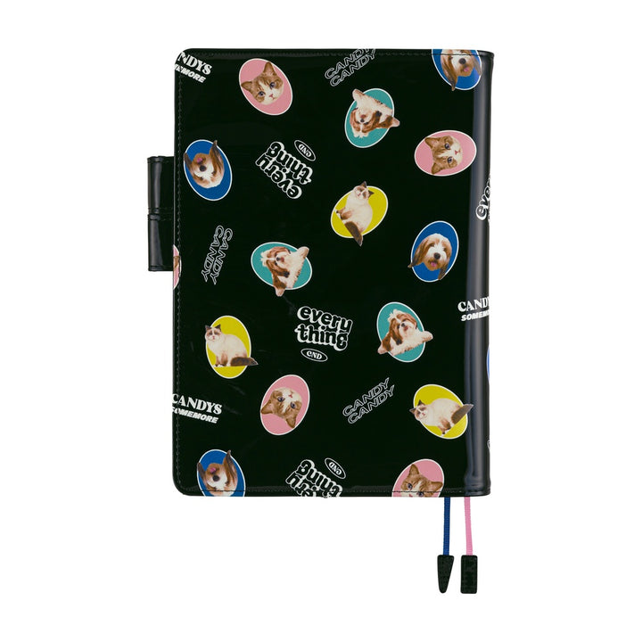 Hobonichi Techo A5 Cousin Cover with Planner | Candy Stripper: Random Dog & Cat (Black) | English Mon Start