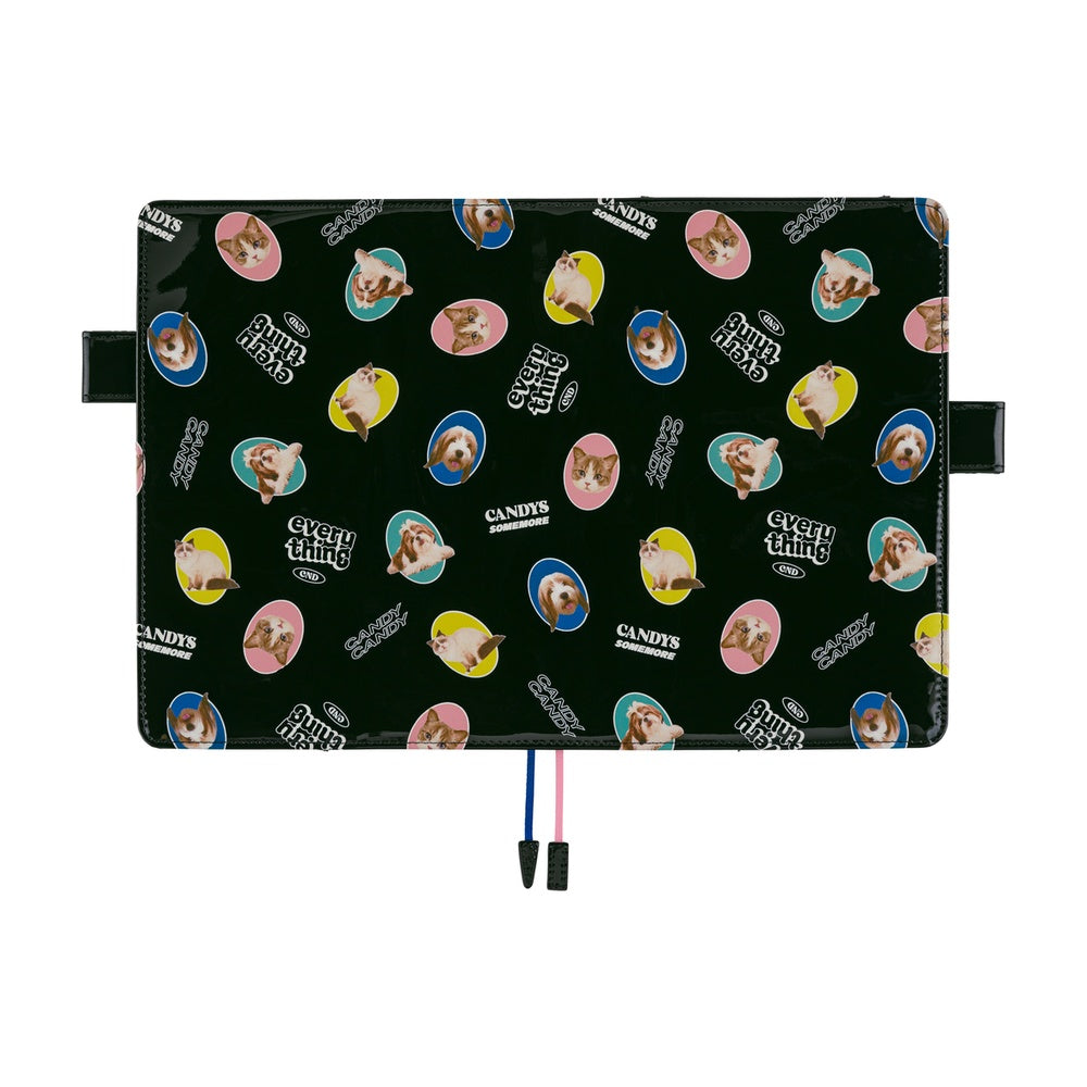 Hobonichi Techo A5 Cousin Cover with Planner | Candy Stripper: Random Dog & Cat (Black) | English Mon Start