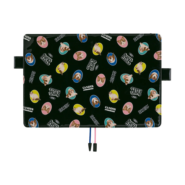 Hobonichi Techo A5 Cousin Cover with Planner | Candy Stripper: Random Dog & Cat (Black) | English Mon Start