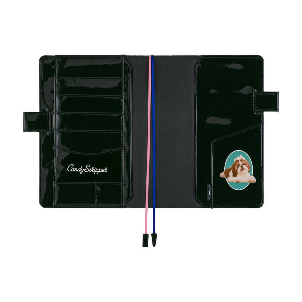 Hobonichi Techo A5 Cousin Cover with Planner | Candy Stripper: Random Dog & Cat (Black) | English Mon Start