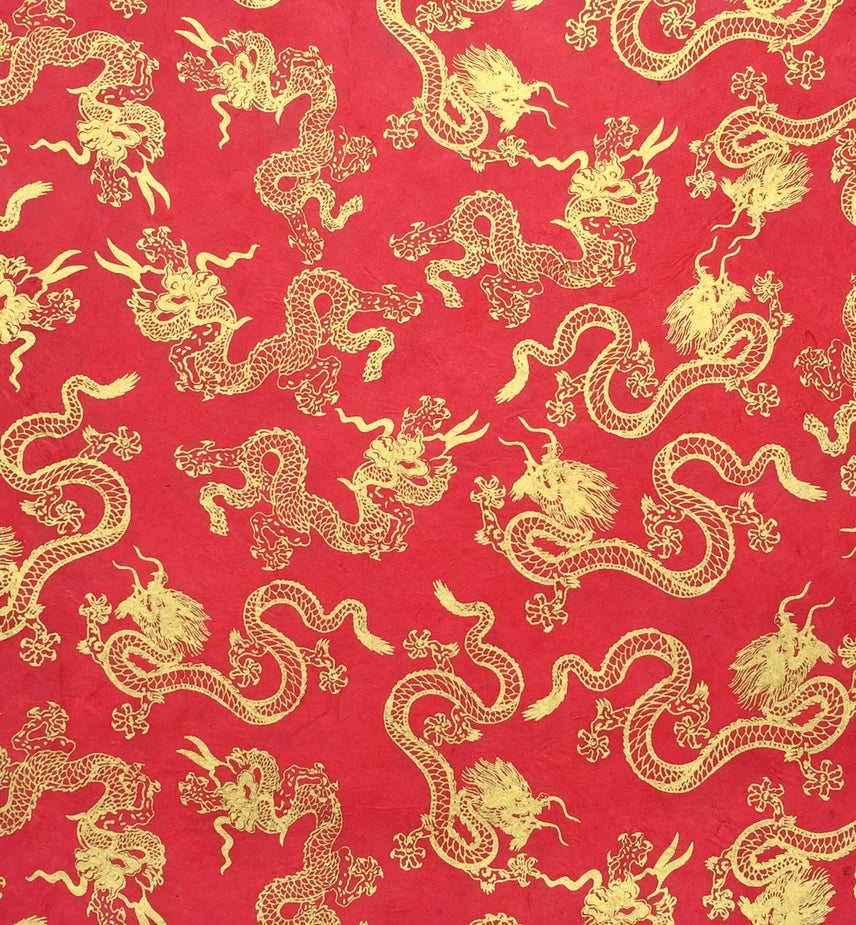 Gold Dragon on Red | Gift Wrap