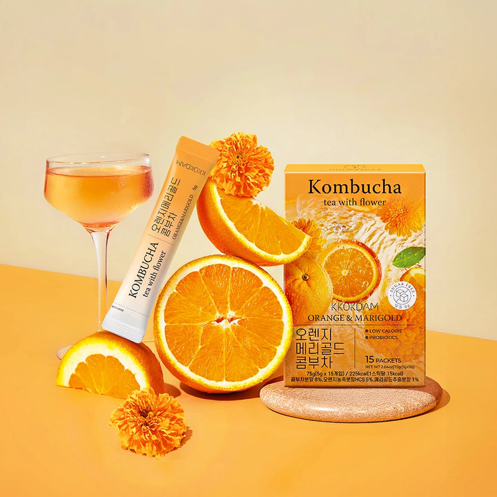 Orange and Marigold Flower Kombucha Tea