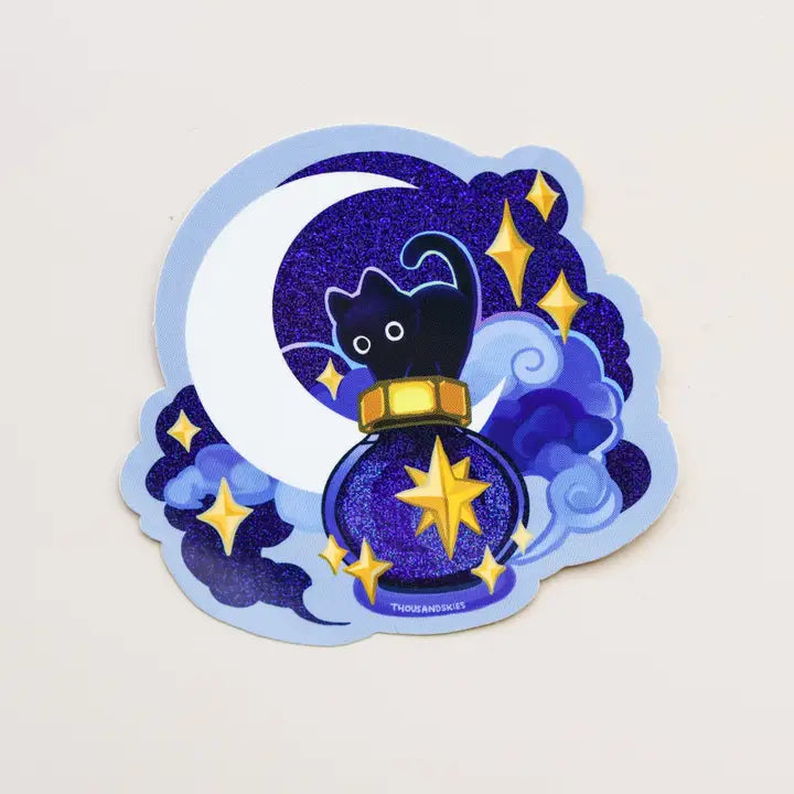 Deep Sky and A Black Cat | Holographic Ink Potion Vinyl Sticker