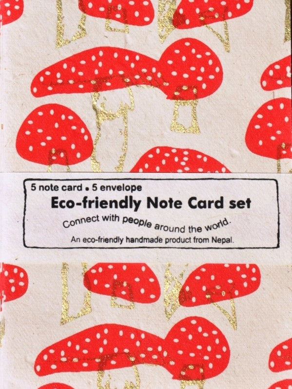 Red Mushroom Folded Note Cards with Envelope | Set of 5