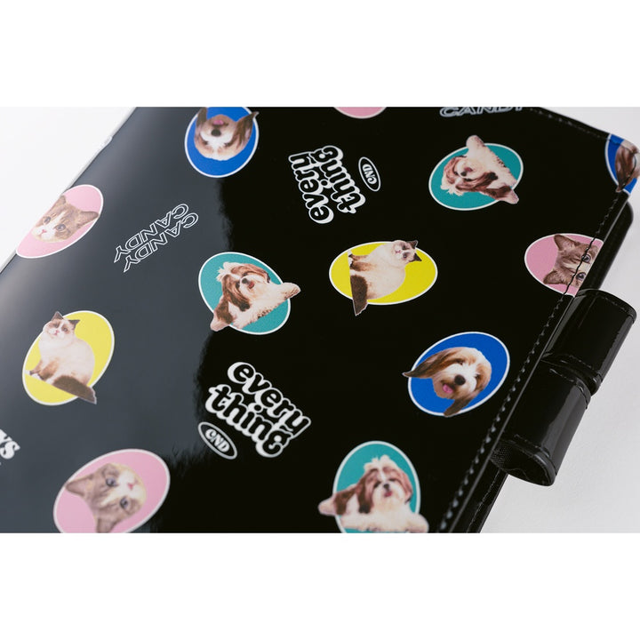 Hobonichi Techo A5 Cousin Cover with Planner | Candy Stripper: Random Dog & Cat (Black) | English Mon Start
