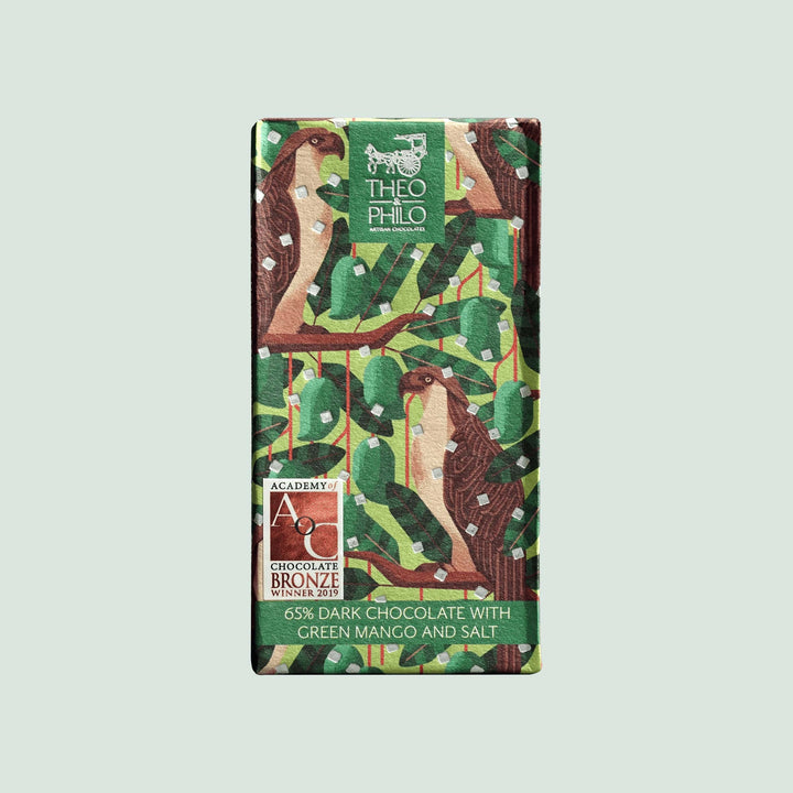 Theo & Philo 65% Dark Chocolate Bar with Green Mango and Salt