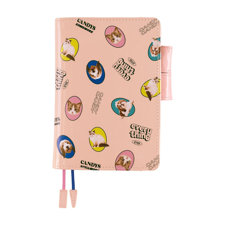 Hobonichi Techo A6 Original Cover with Planner | Candy Stripper: Random Dog & Cat (Pink) | English Mon Start