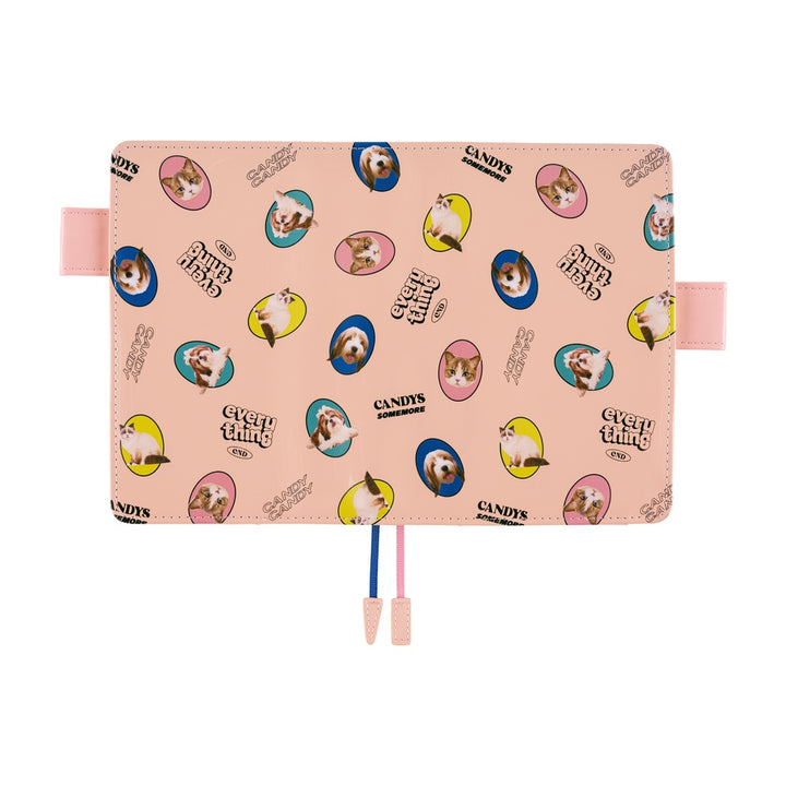 Hobonichi Techo A6 Original Cover with Planner | Candy Stripper: Random Dog & Cat (Pink) | English Mon Start
