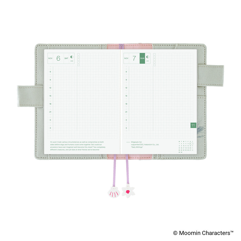 Hobonichi Techo A6 Original Cover | Moomin: My Yard (Pale Mint)