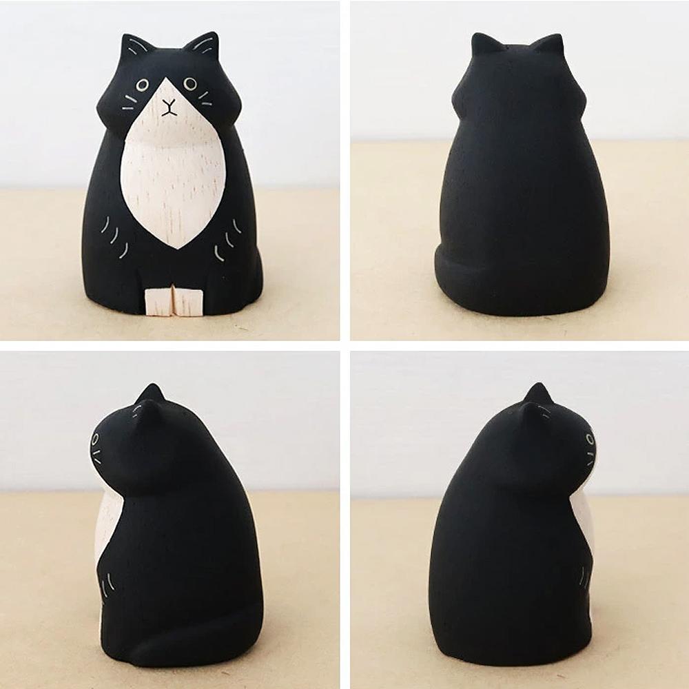 Long Haired Black Cat Wooden Animal