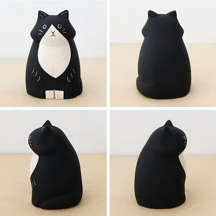 Long Haired Black Cat Wooden Animal