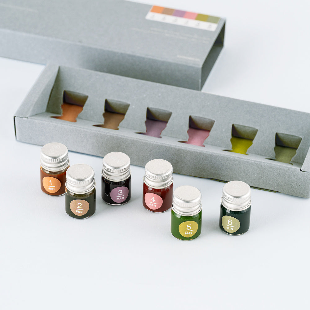 Kakimori x TSUKI no IRO: Mini Ink Bottle Set (Jan-Jun) | Hobonichi Exclusive Edition