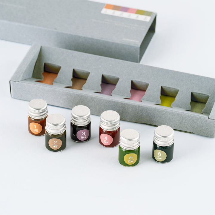 Kakimori x TSUKI no IRO: Mini Ink Bottle Set (Jan-Jun) | Hobonichi Exclusive Edition