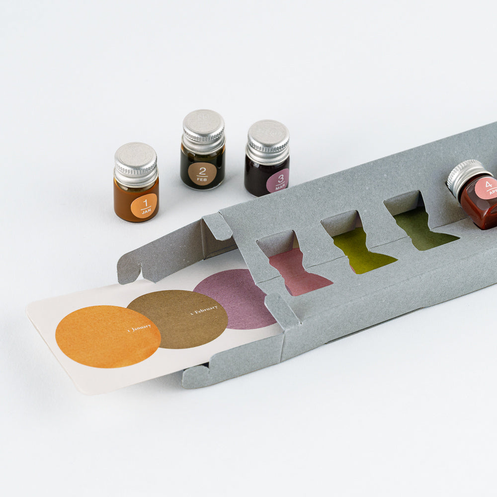 Kakimori x TSUKI no IRO: Mini Ink Bottle Set (Jan-Jun) | Hobonichi Exclusive Edition
