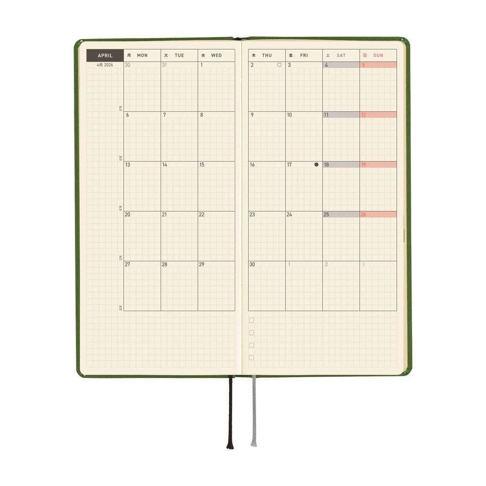 Hobonichi Techo 2026 APRIL Start Weeks Planner | Colors: Antique Green | Japanese