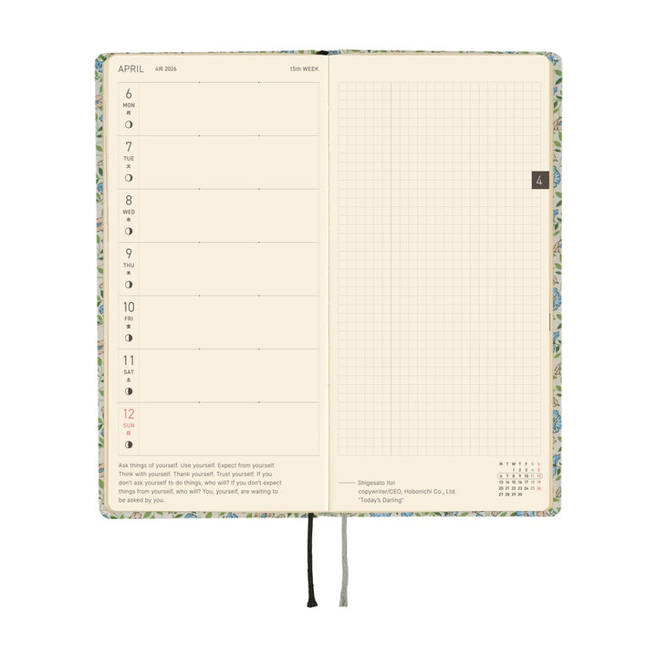 Hobonichi Techo 2026 APRIL Starts Week Planner | Liberty Fabrics: Sasha Kiora | Japanese