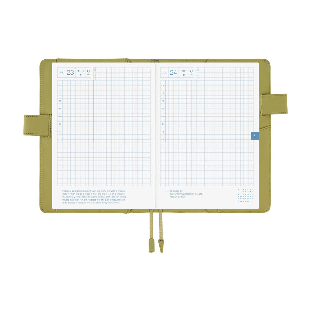 Hobonichi Techo A5 Cousin Cover with Planner | Leather: Sage Green | English Mon Start