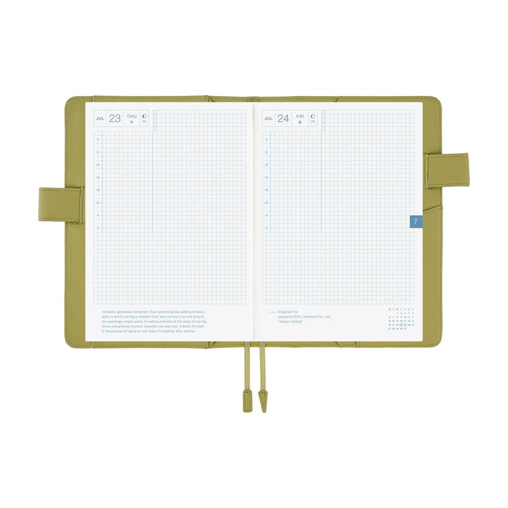 Hobonichi Techo A5 Cousin Cover with Planner | Leather: Sage Green | English Mon Start