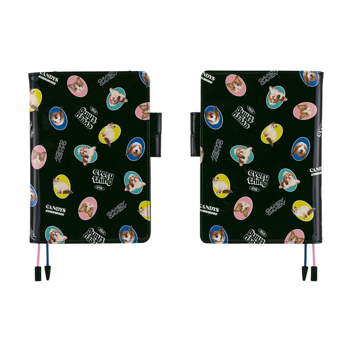 Hobonichi Techo A5 Cousin Cover with Planner | Candy Stripper: Random Dog & Cat (Black) | English Mon Start