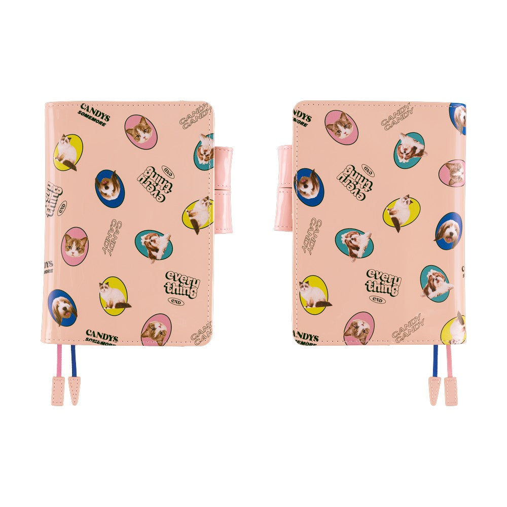 Hobonichi Techo A6 Original Cover with Planner | Candy Stripper: Random Dog & Cat (Pink) | English Mon Start