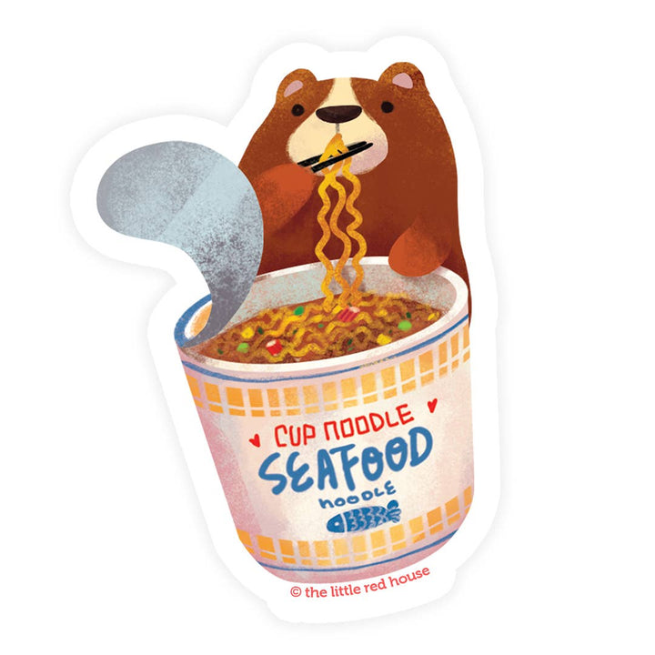 Bear Eating Cup Noodle | Vinyl Sticker