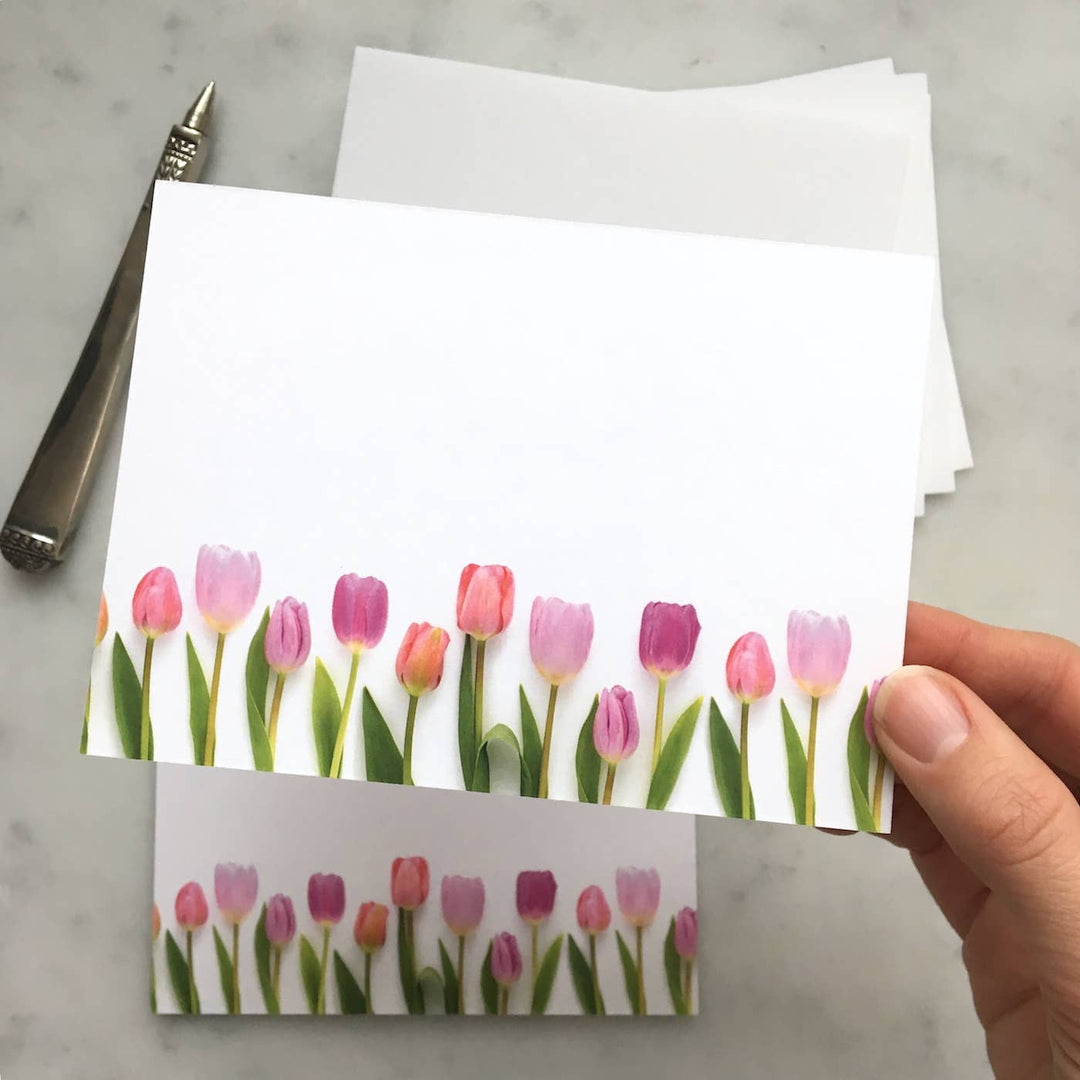 Pink Tulips Parade | 8 Flat Card Set