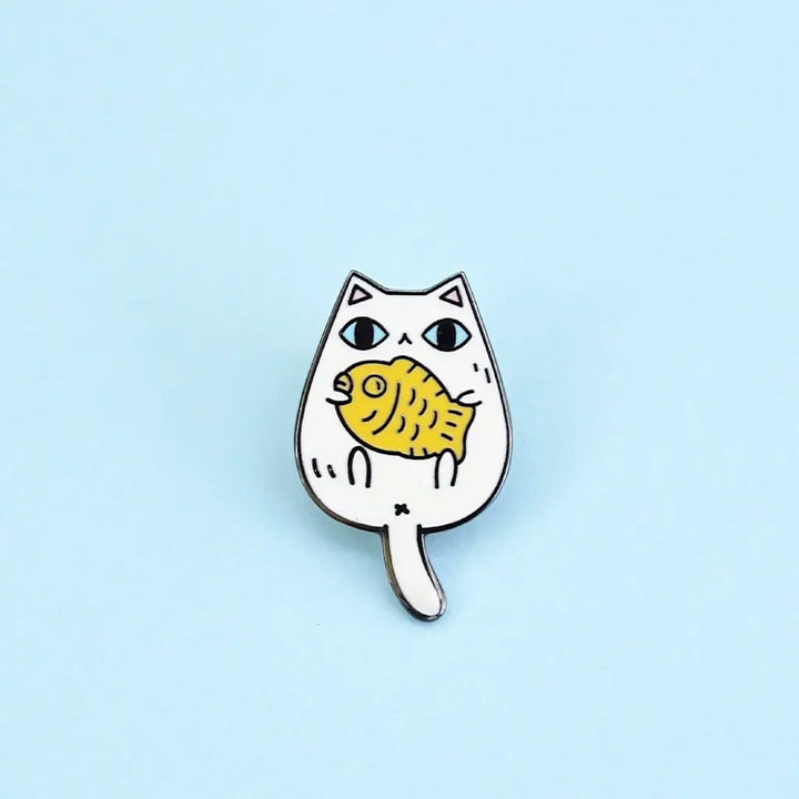 White Taiyaki Cat Enamel Pin