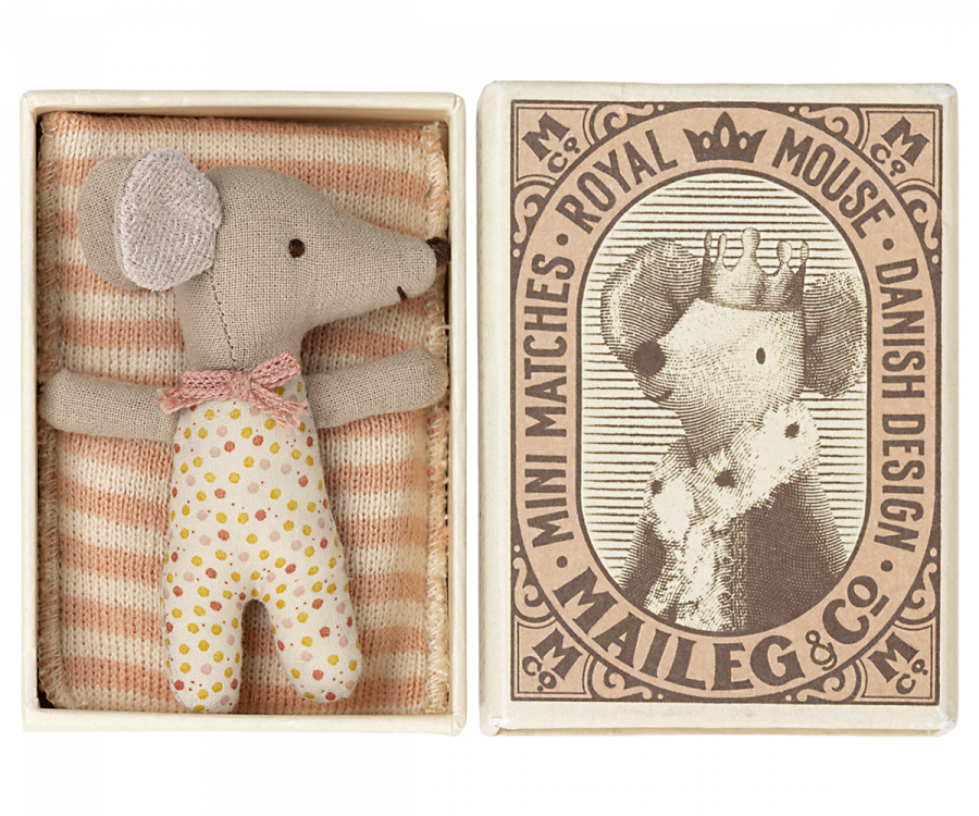 Sleepy Wakey Baby Mouse in a Matchbox | Rose