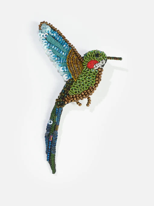 Tropical Hummingbird Hand-Embroidered Brooch Pin