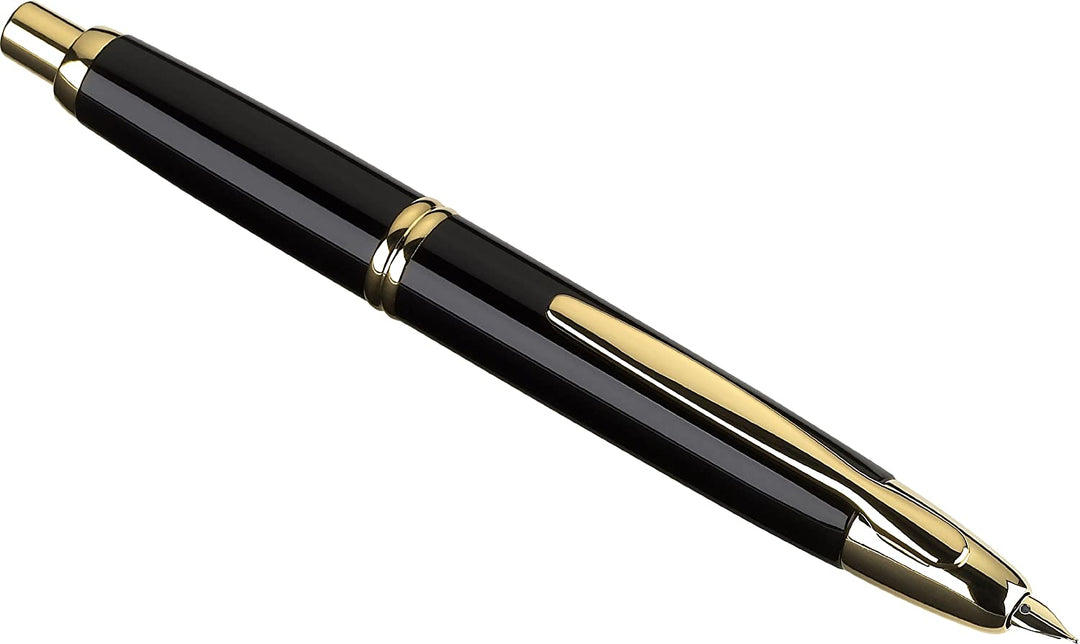 Vanishing Point Fountain Pen | Black with Gold Trim | Fine Nib