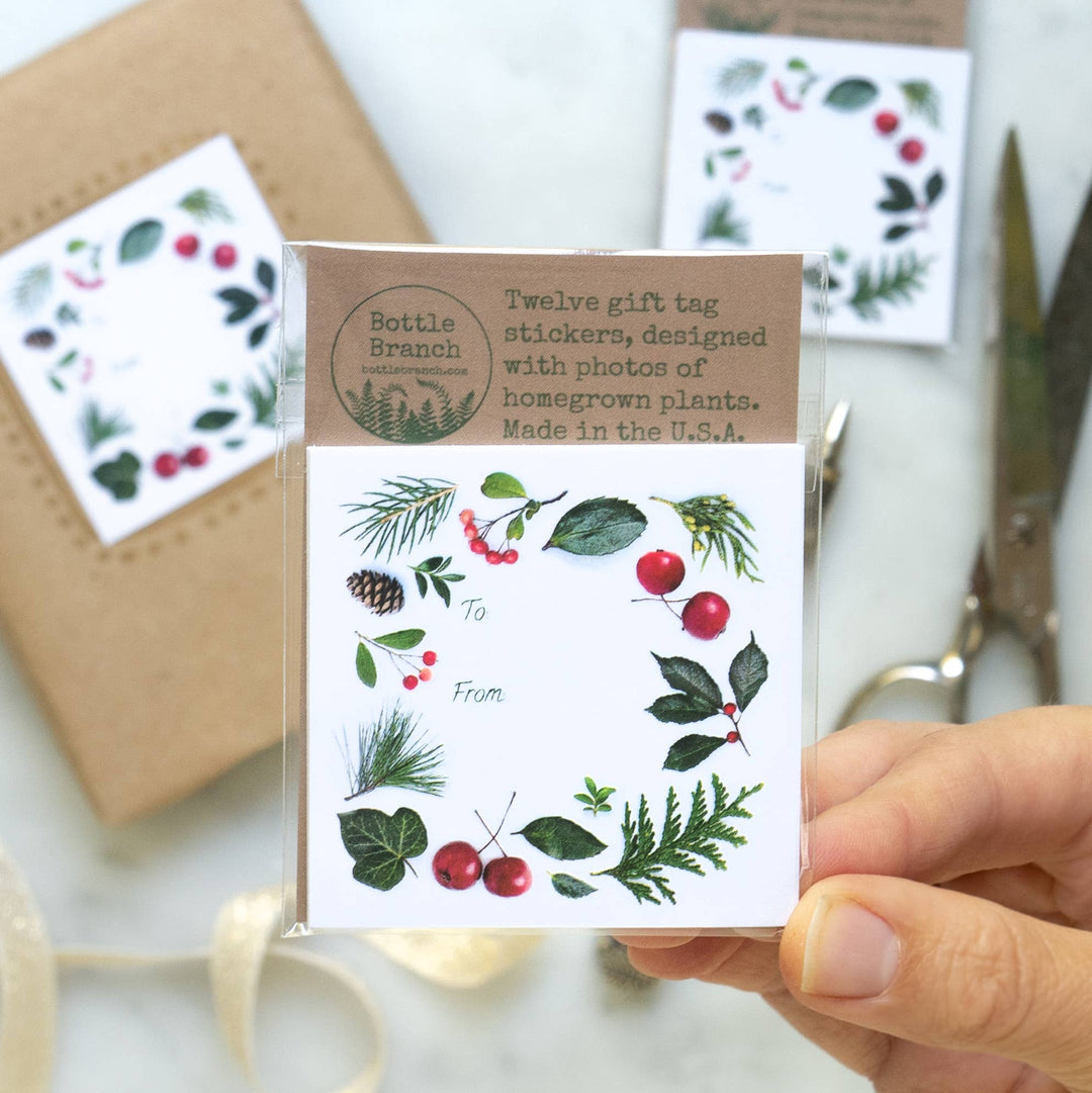 Evergreens and Berries | 12 Sticky Gift Tags