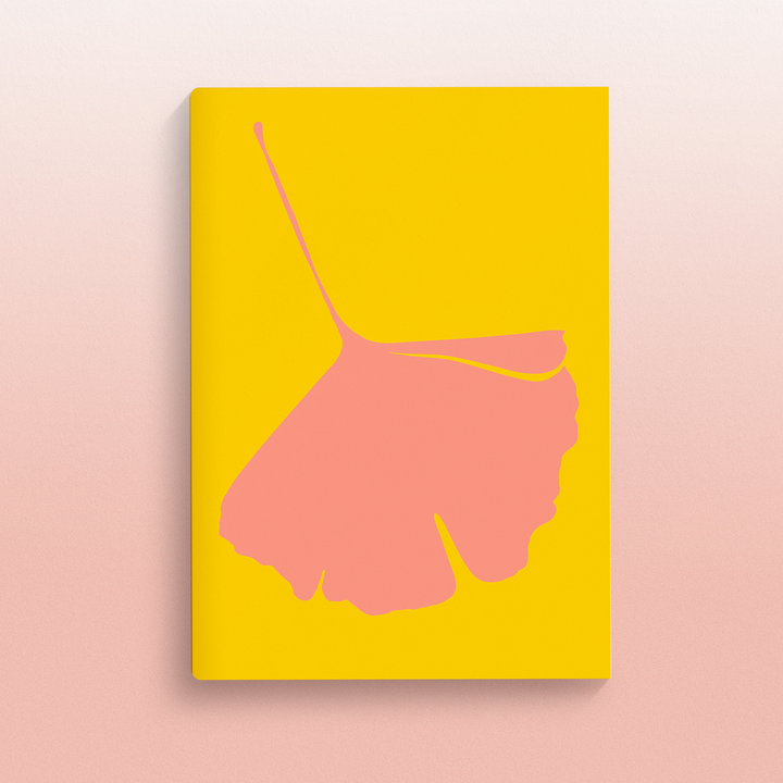 Pink on Yellow Ginkgo Pop Dot Grid Notebook